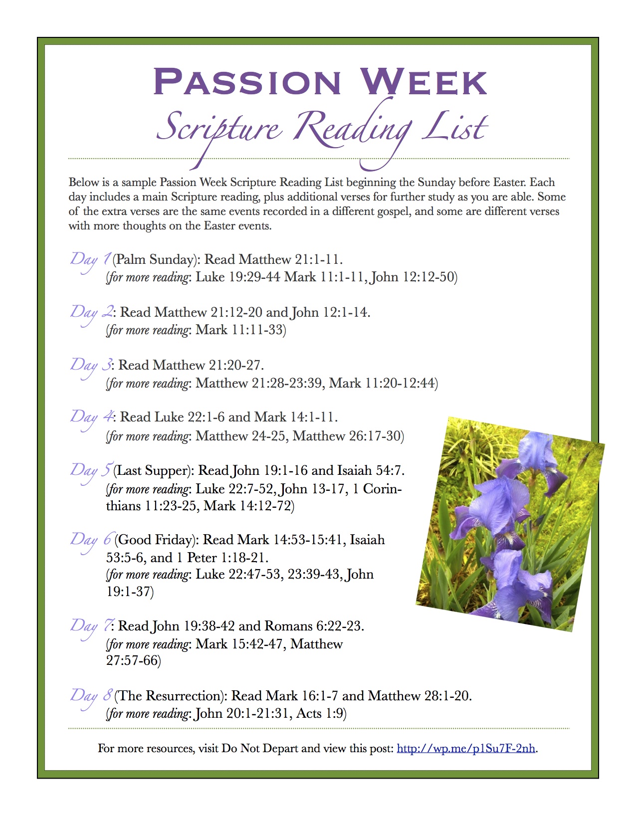 Easter Bible Reading Chart