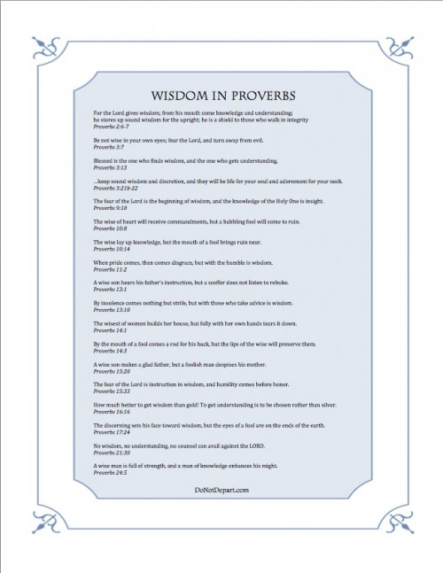Wisdom in Proverbs - free printable from DoNotDepart.com