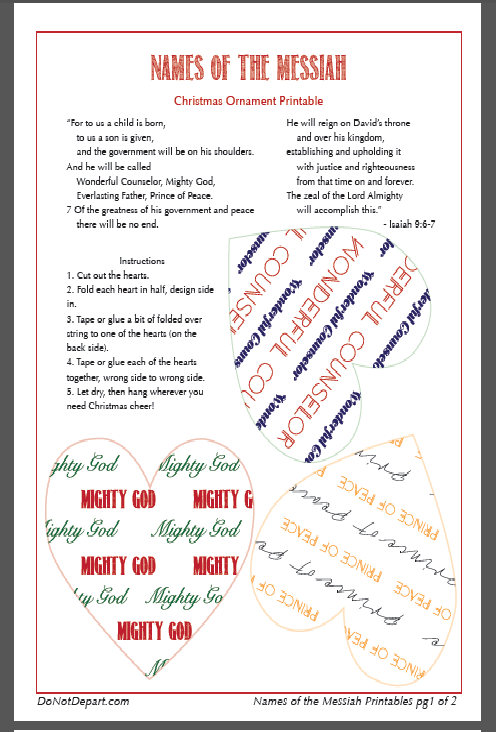 Names of the Messiah - Printable paper Christmas ornament