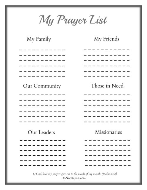 Print this simple prayer list template to help your children keep track of people they want to pray for. DoNotDepart.com