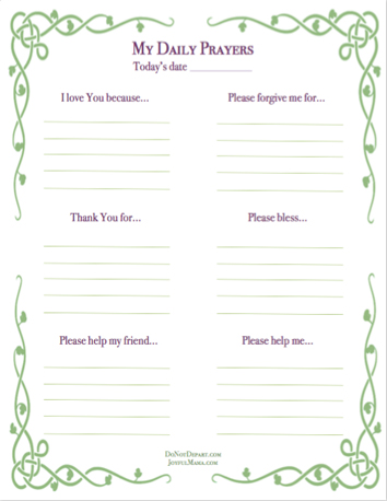 Print our free daily prayer sheet for children. Create a prayer journal and encourage your child to have a daily conversation with God.