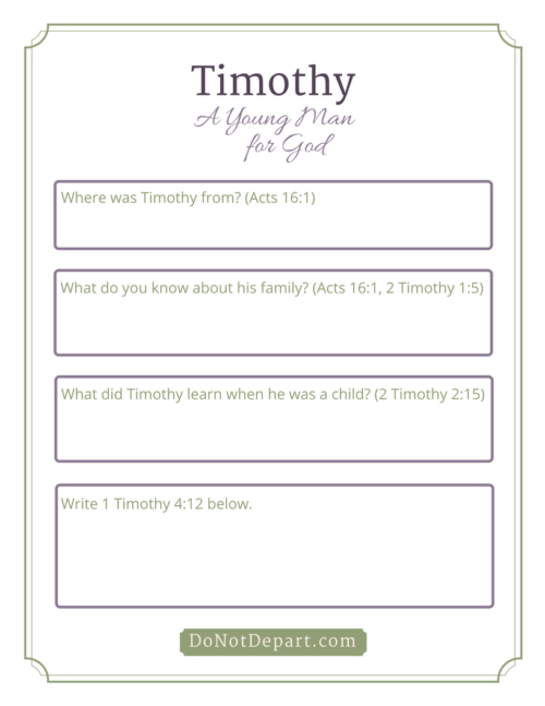 Simple Bible worksheet for children about Timothy