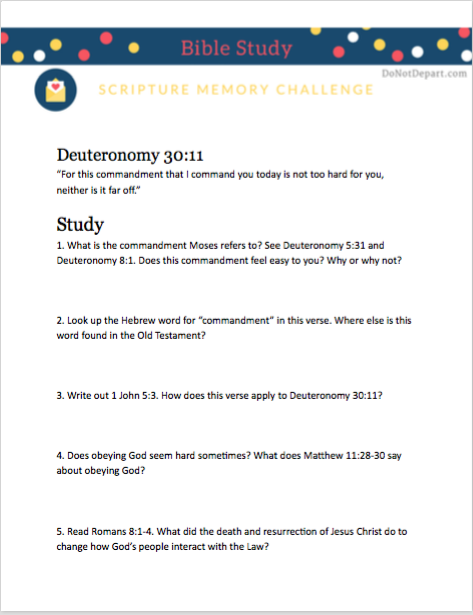 The Invitation: Printable Bible study guide for Deuteronomy 30:11