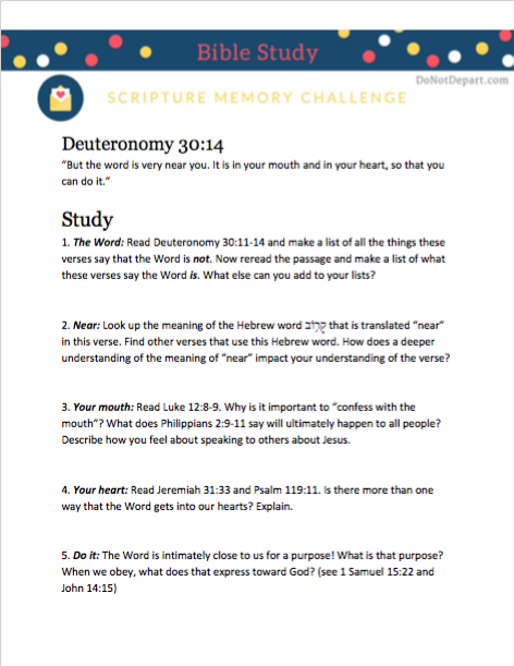 The Invitation: Printable Bible study guide for Deuteronomy 30:14