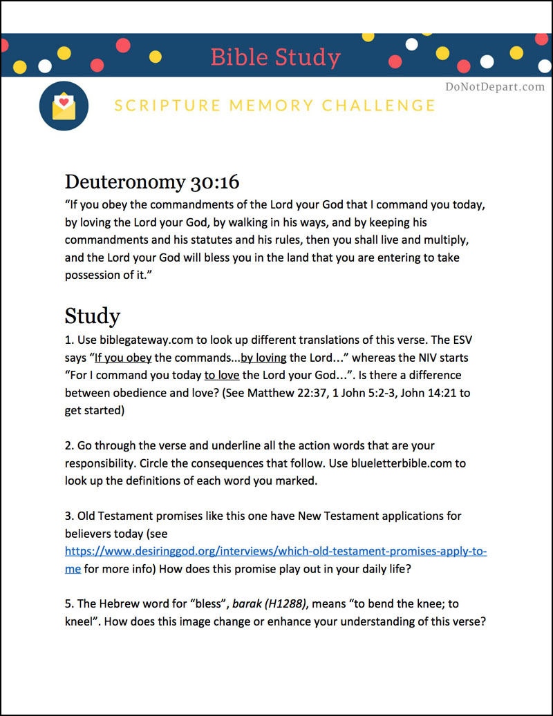 Study Guide Deuteronomy 30 v16