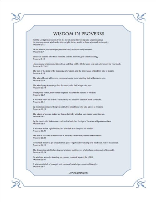 Wisdom in Proverbs - free printable from DoNotDepart.com