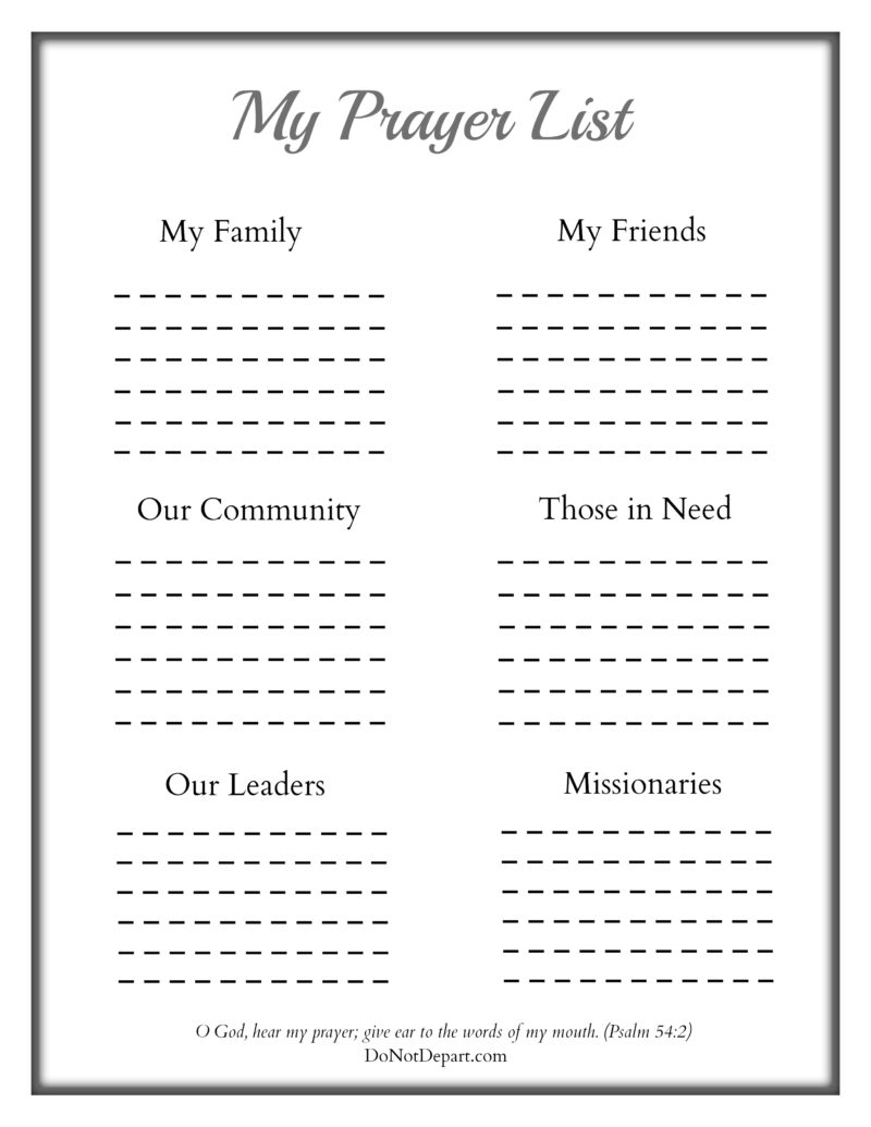 Print this simple prayer list template to help your children keep track