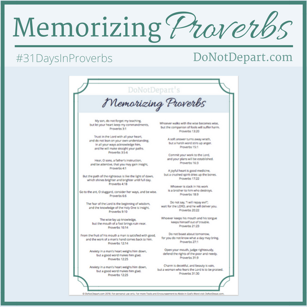 Memorize Proverbs with your kids using this printable list of simple verses.