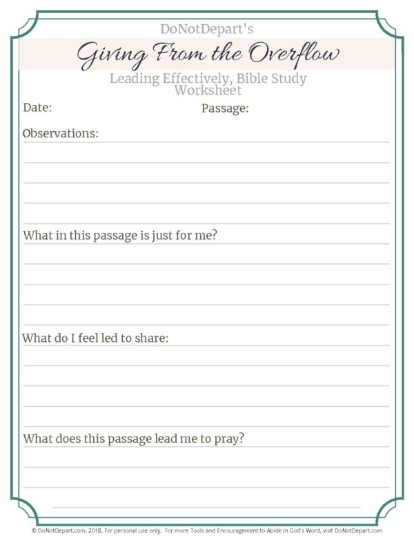 Giving from the Overflow Bible study worksheet - Do Not Depart