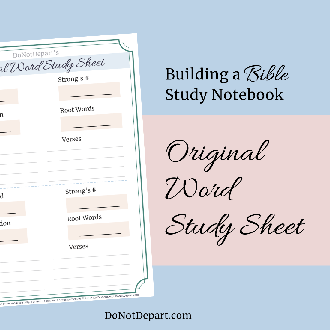 bible study notebook original language word study sheet do not depart