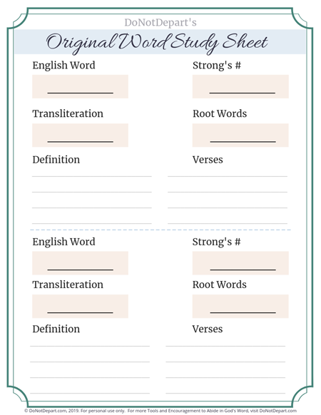 Original Word Study Sheet